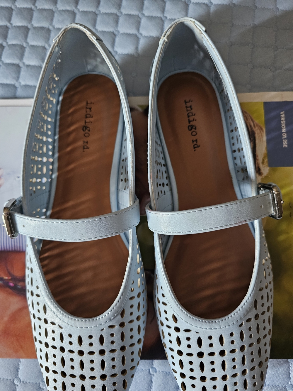 Indigo Rd. Women's Light Blue Perforated Mary Jane Flats
